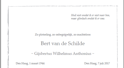 In memoriam Bert van de Schilde